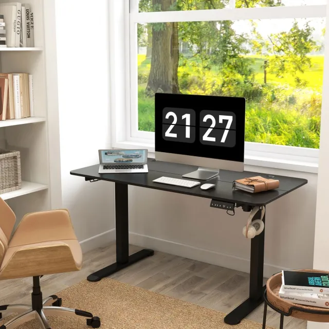 HAUSS SPOLE Bureau - Elektrisch Verstelbaar Sta Zitbureau Met 4 Geheugenstanden - Voor Thuiswerkplek En Kantoor - Spaanplaat - 140x70x72-116 Cm - Zwart