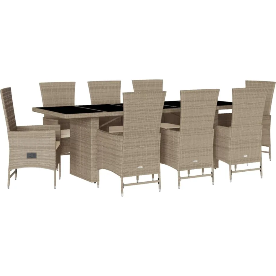 vidaXL 9-delige Tuinset met kussens poly rattan beige, foto 3