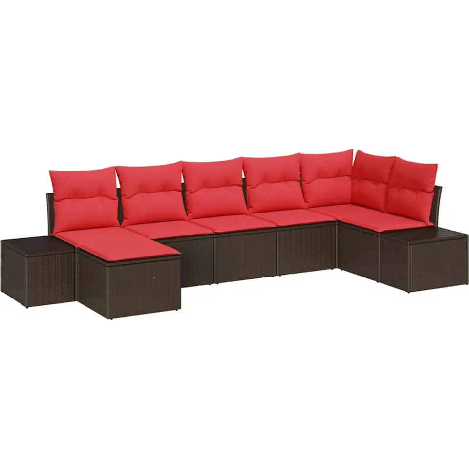 vidaXL Tuin Sofa Set 7 st Bruin en Rood poly rattan
