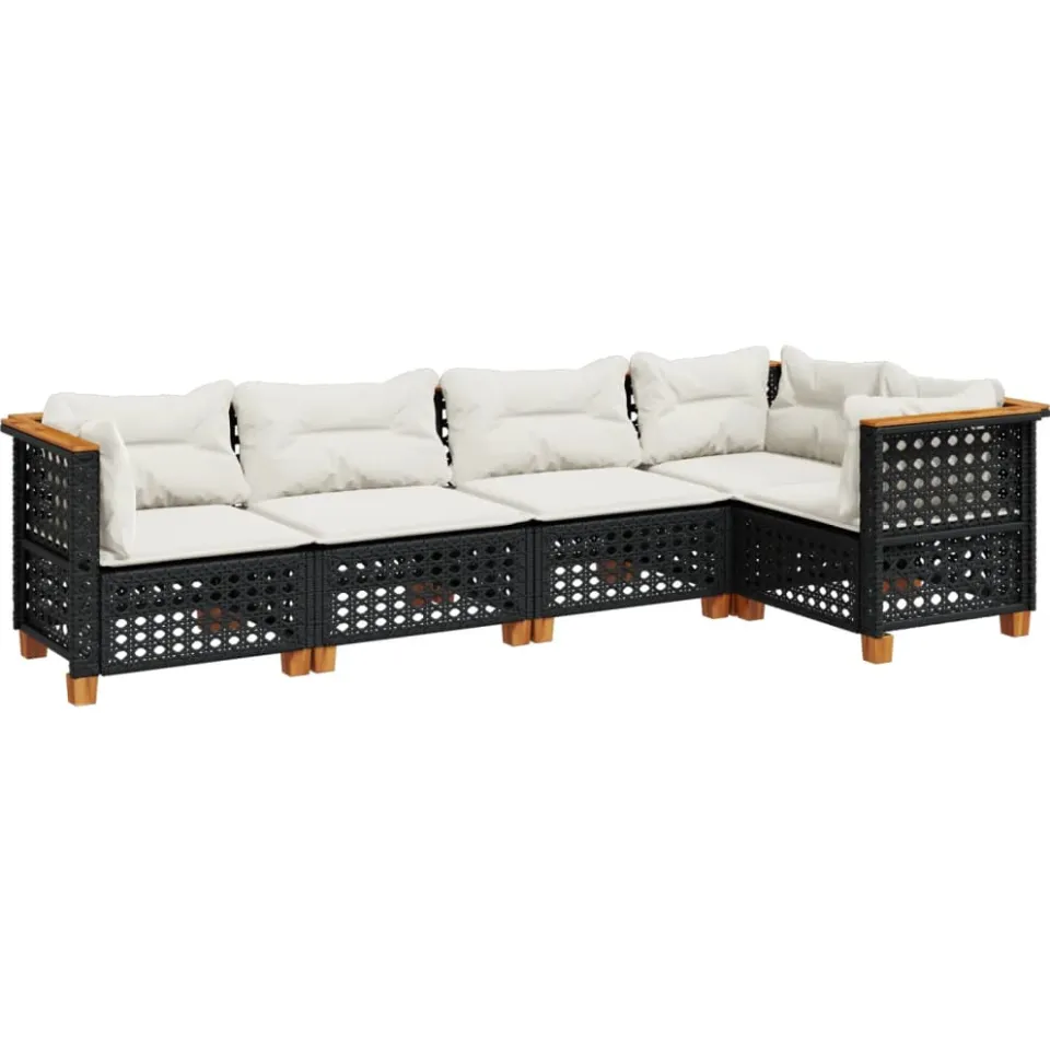 vidaXL 5-delige Loungeset met kussens poly rattan zwart