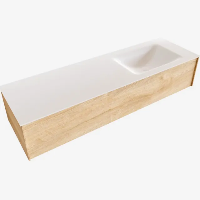 Boss & Wessing Badkamermeubel BWS Madrid Washed Oak 150x45x30 cm Mat Witte Solid Surface Wastafel Rechts (0 kraangaten)