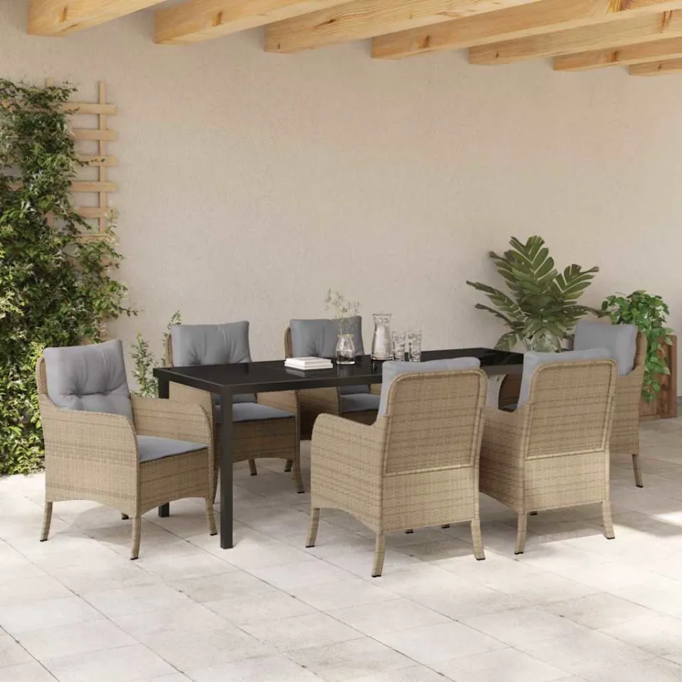 vidaXL Tuin eettafelset 7 st Beige poly rattan, foto 3