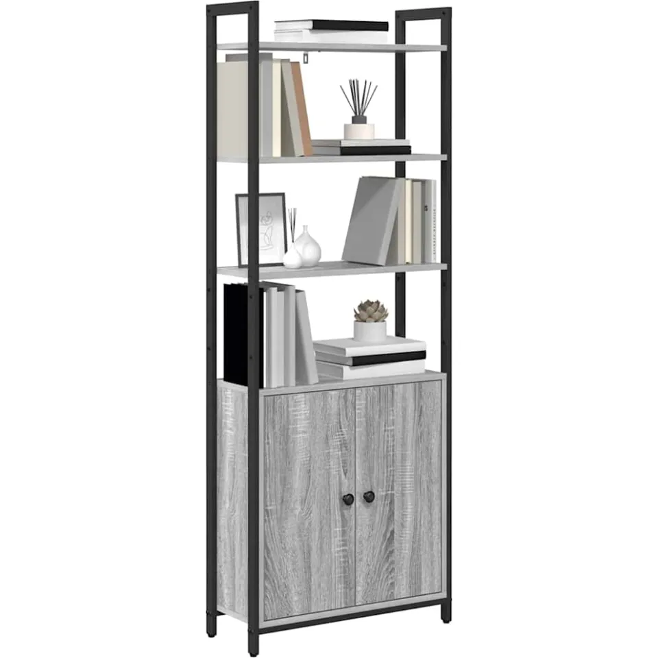vidaXL Boekenkast 6-laags 60 x 24 x 161 cm Bewerkt hout Grijs Sonoma