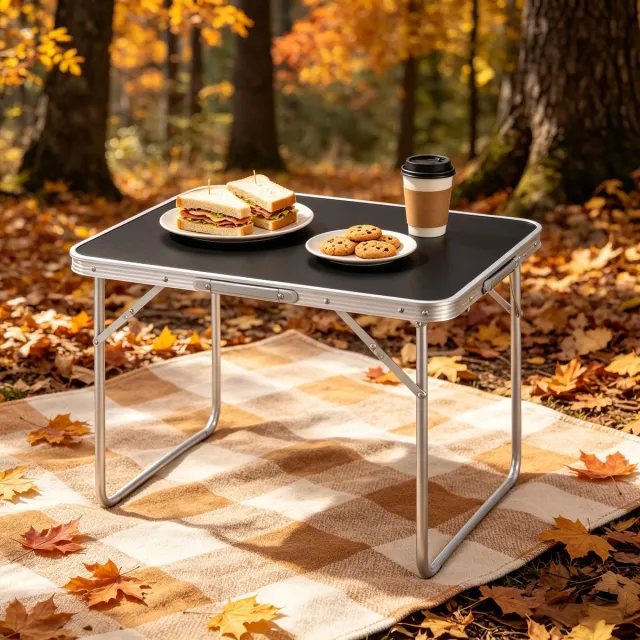 REDOM Klaptafel - Draagbaar En Opvouwbaar - Voor Camping En Picknick - Aluminium, IJzer En MDF - Zwart - 70 X 60 X 50 Cm