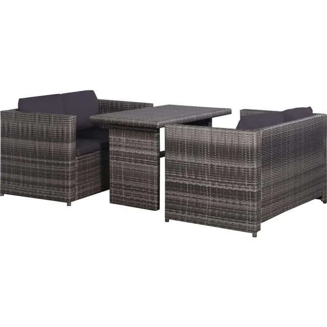 vidaXL 3-delige Bistroset met kussens poly rattan grijs