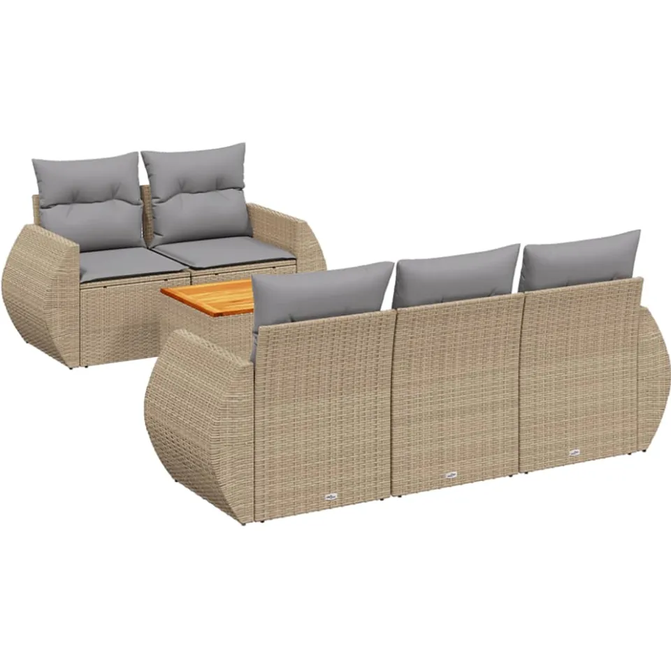 vidaXL 6-delige Loungeset met kussens poly rattan beige, foto 3