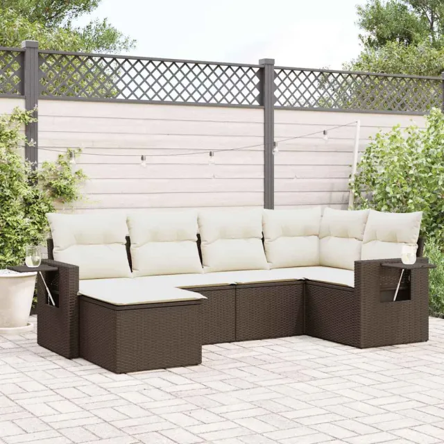 vidaXL 6-delige Loungeset met kussens poly rattan bruin, foto 2