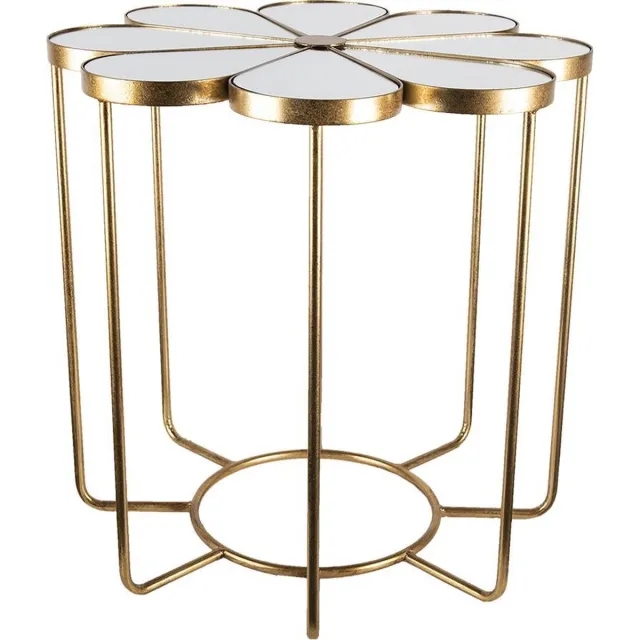 Clayre & Eef Bijzettafel Ø 62x61 cm Goudkleurig Metaal Glas