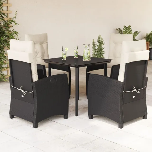 vidaXL 5-delige Tuinset met kussens poly rattan zwart