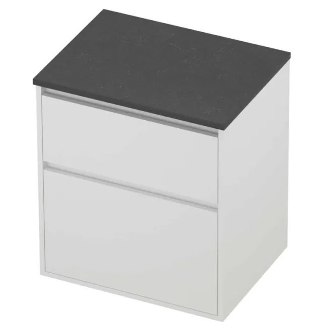 Proline Deck Badmeubelset Hardsteen Greeploos Asymmetrisch Kader 60x46x67 cm Blue Stone Mat White Mat Wit