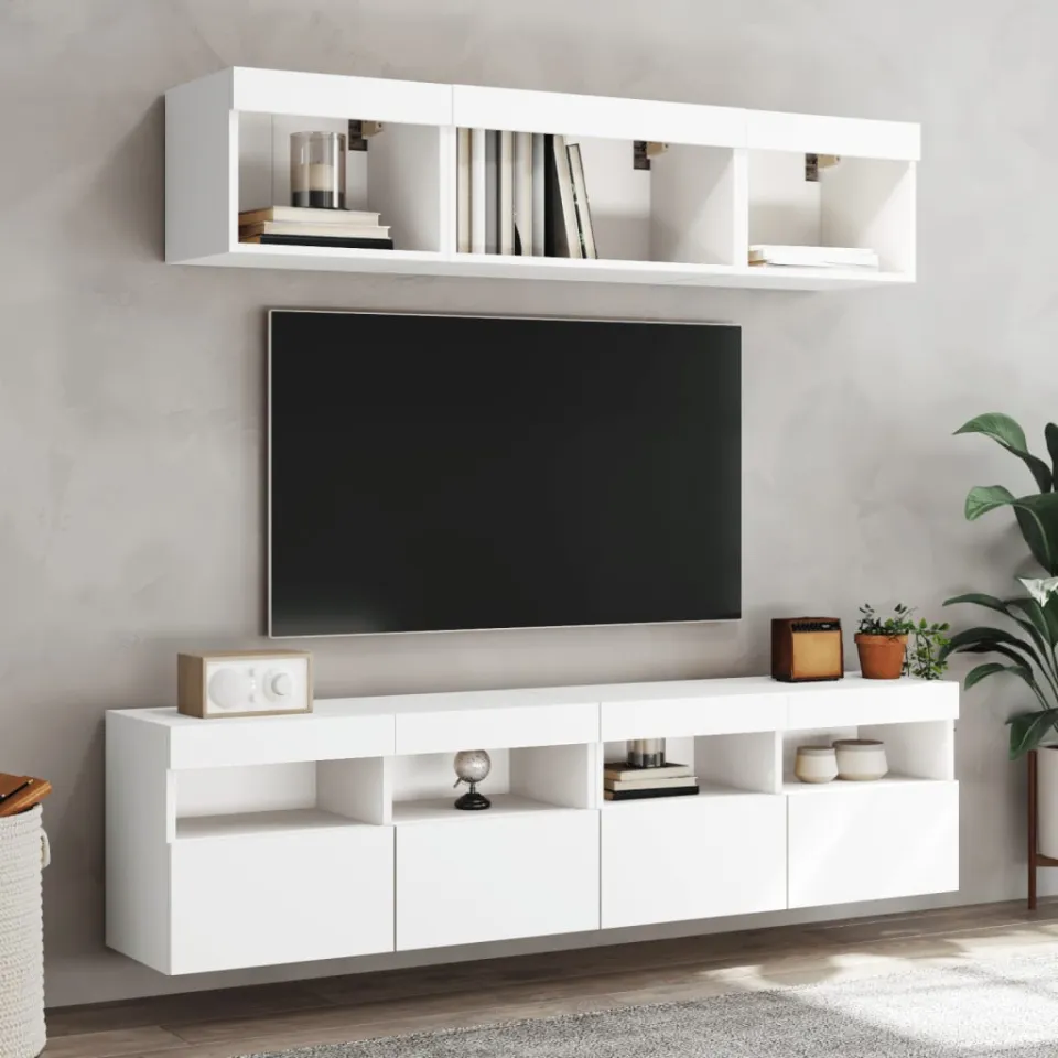 vidaXL 5-delige Tv-wandmeubelset met LED-verlichting bewerkt hout wit, foto 3