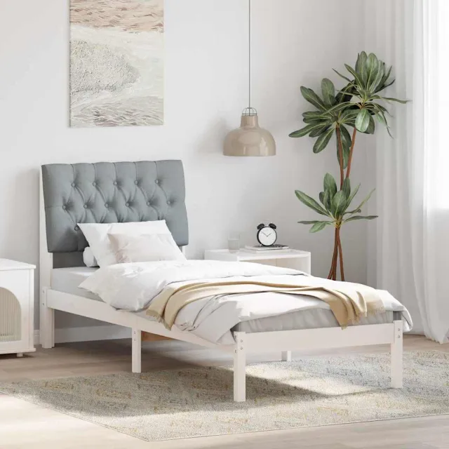 vidaXL Bedframe met Gevoerd Hoofdgedeelte Wit 75 x 190 cm