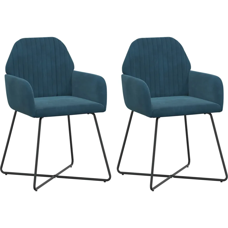 vidaXL Eettafelstoelen 2 st fluweel Blauw 55 x 50 x 84 cm, foto 3