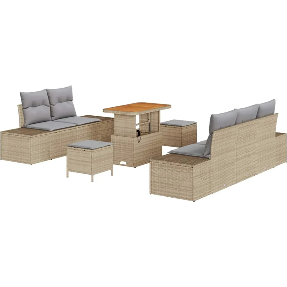 vidaXL Tuinbankenset 8 st Beige poly rattan