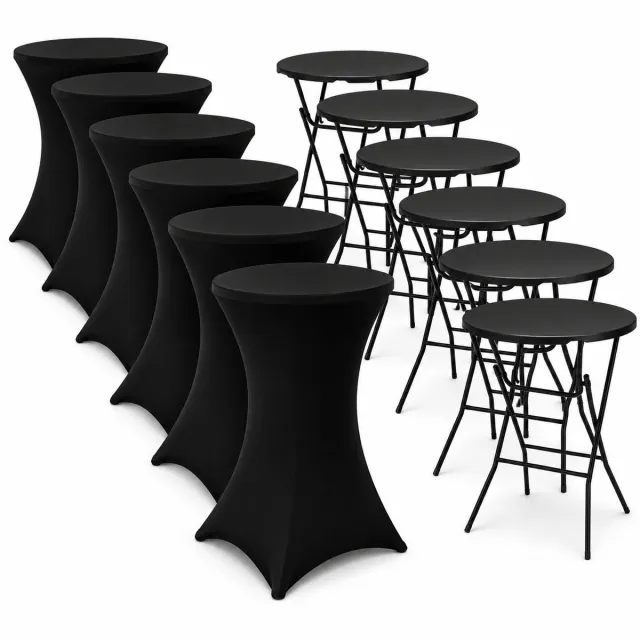 ADSafety Statafel – 6 Stuks – Inclusief Statafelhoes – Statafelrok – Inklapbaar – Stevige partytafel – Bartafel - Voor binnen en buiten – Ø80 x 110 cm - Zwart Zwart 6 stuks