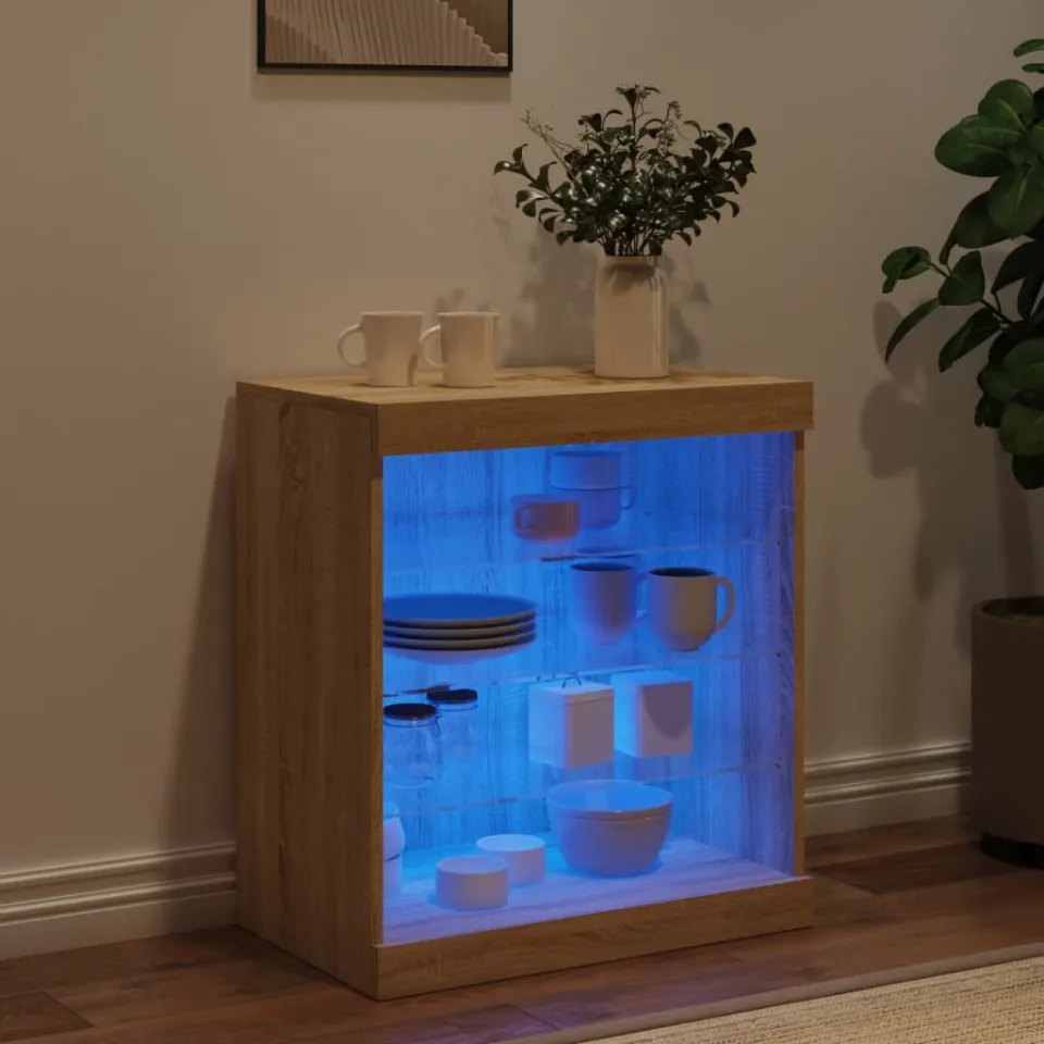 vidaXL Dressoir met LED-verlichting 60,5x37x67 cm sonoma eikenkleurig, foto 3