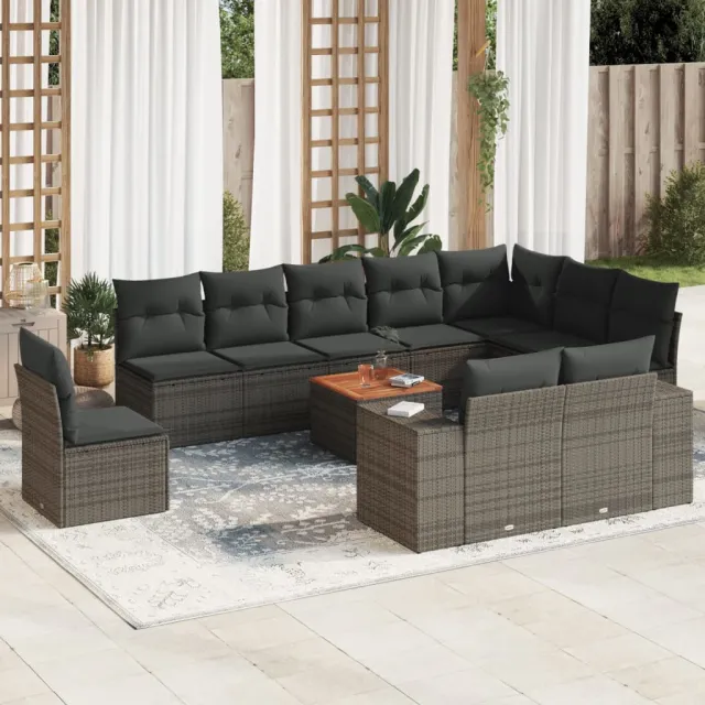 vidaXL 11-delige Loungeset met kussens poly rattan grijs, foto 2