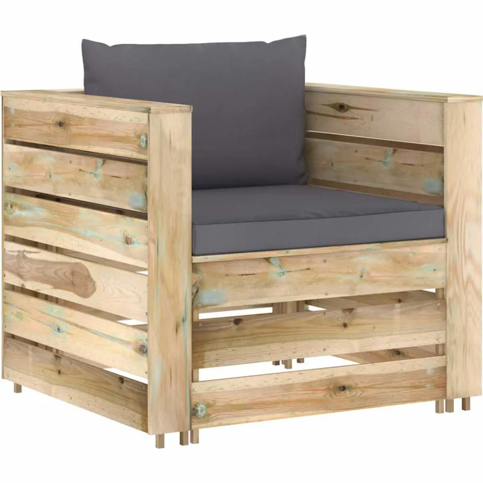 vidaXL 2-delige Loungeset met kussens groen geïmpregneerd hout Anthraciet
