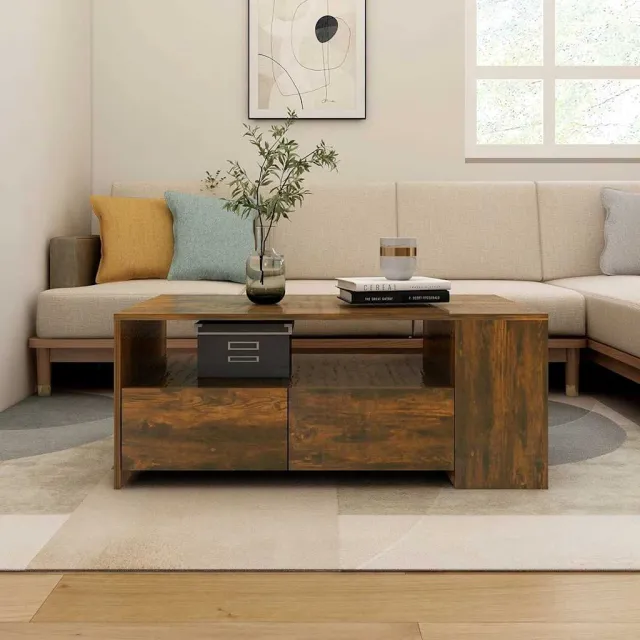 vidaXL Salontafel 102x55x42 cm bewerkt hout gerookt eikenkleurig, foto 2