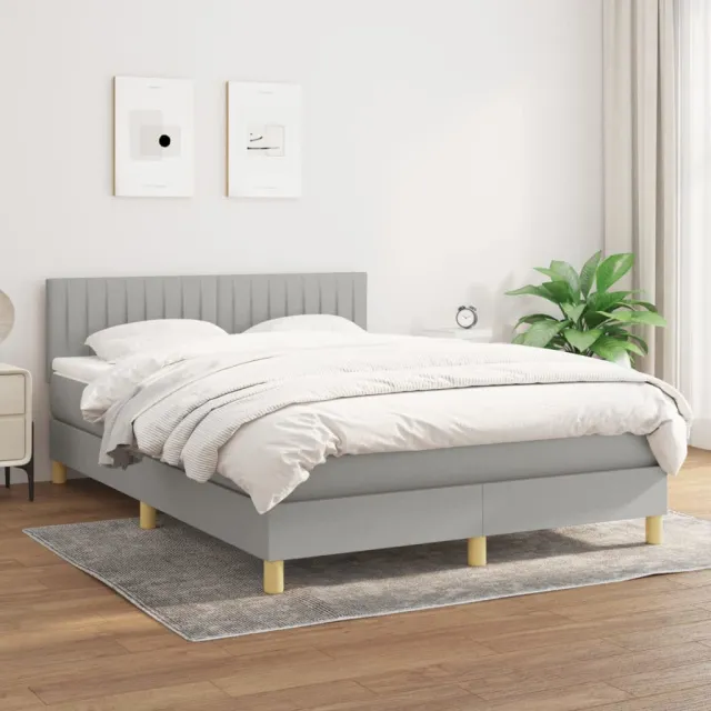 vidaXL Boxspring met matras stof lichtgrijs 140x200 cm grijs