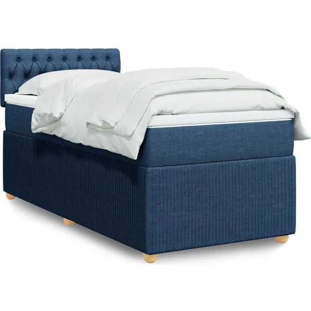 vidaXL Boxspring met matras stof blauw 100x200 cm