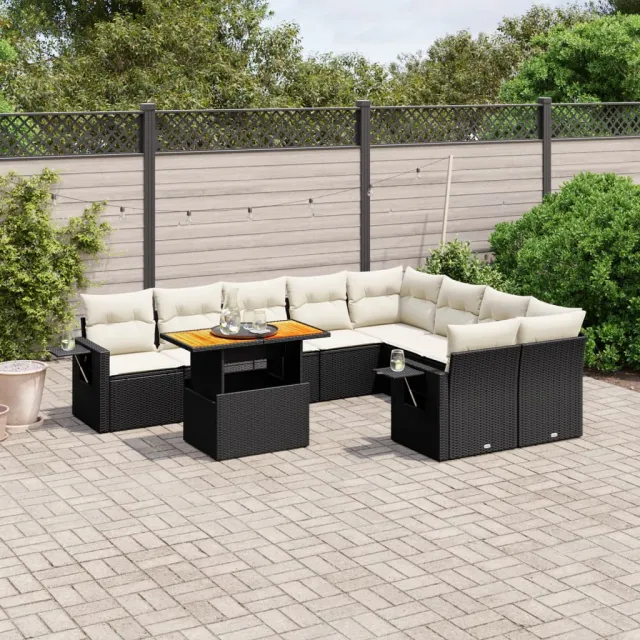 vidaXL 10-delige Loungeset met kussens poly rattan zwart, foto 2