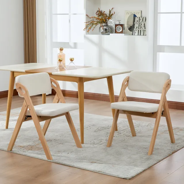 Clruro Klapstoelen 2 Stuks - Gestoffeerd en Stapelbaar - tot 180 kg - Beukenhout - Beige