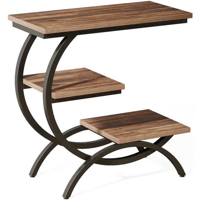hsd bijzettafel - Tafel - C-vormig - 3 niveaus - Bruin - Ijzer - 60 cm