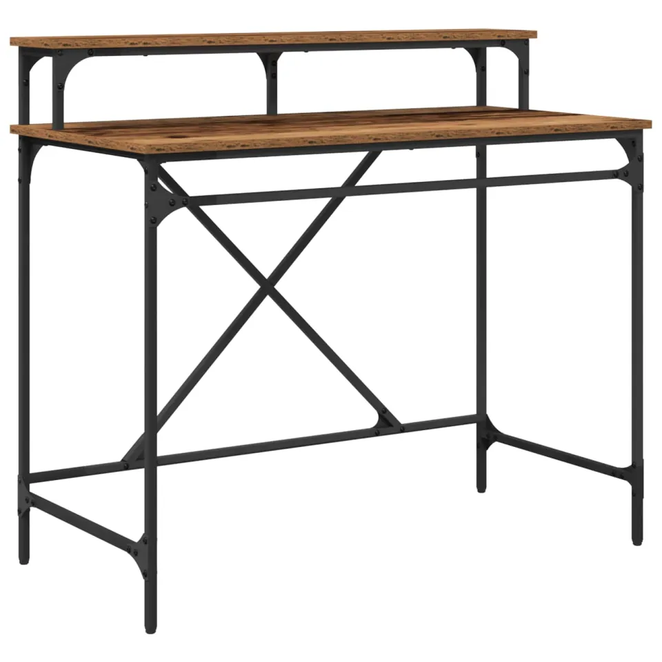 vidaXL Bureau Oud Hout 100 x 50 x 90 cm Bewerkt hout bruin, foto 3