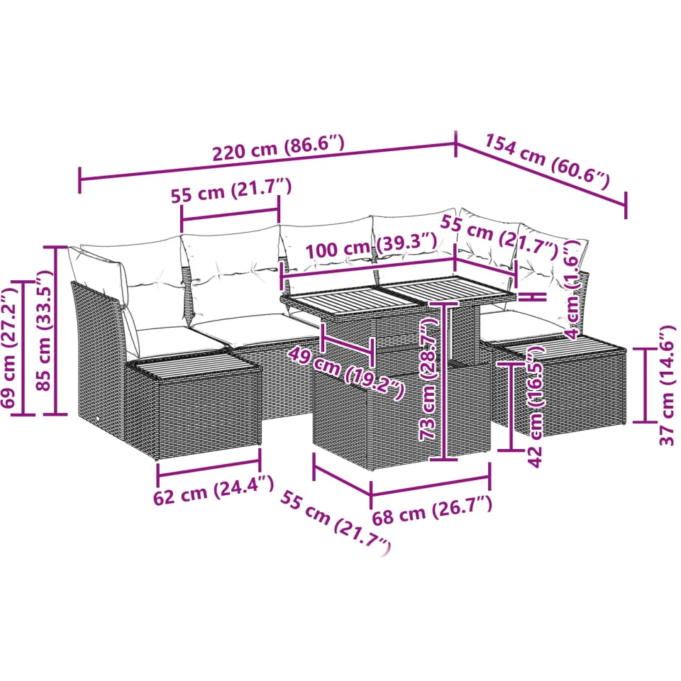 vidaXL Tuin Sofa Set 10 st Zwart Poly riet, foto 2