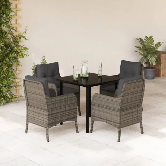 vidaXL 5-delige Tuinset met kussens poly rattan grijs, foto 2