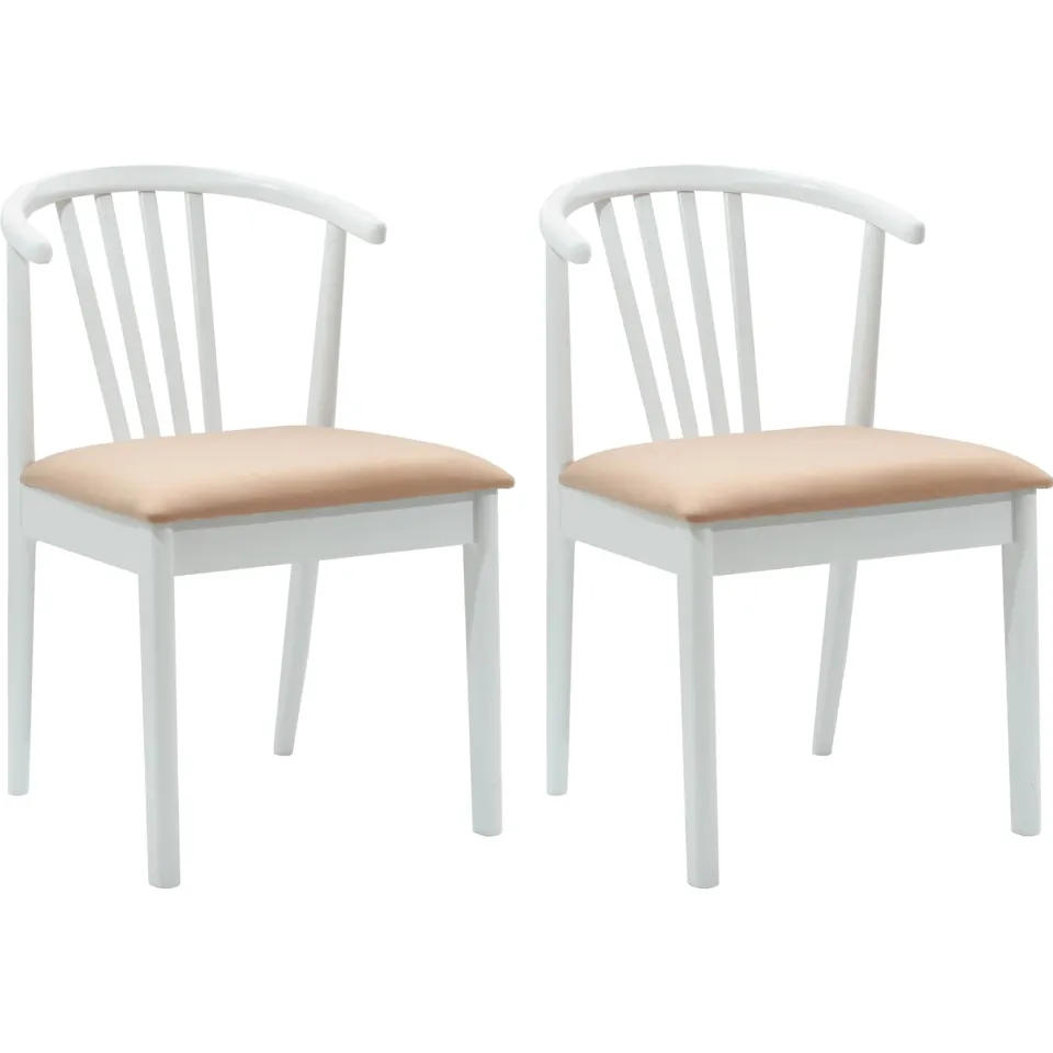 vidaXL Eetkamerstoel 2 st Massief Rubberhout Wit en Bruin