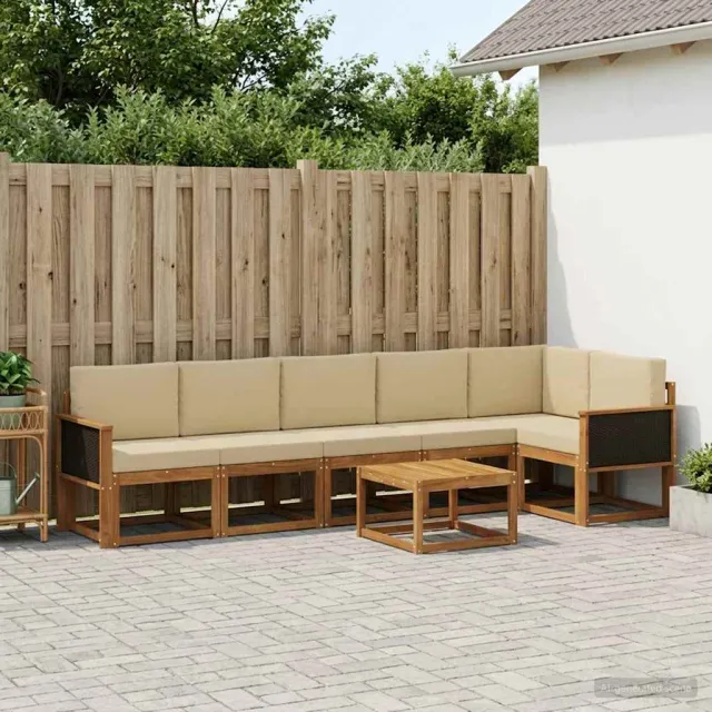 vidaXL Buiten bankenset 7 st 6-zits Natuurlijk en Beige