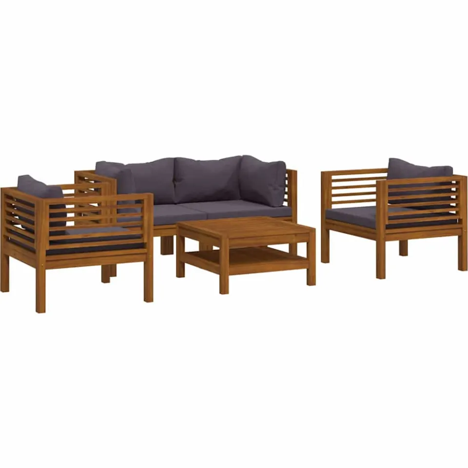 vidaXL 5-delige Loungeset met kussens massief acaciahout Grijs