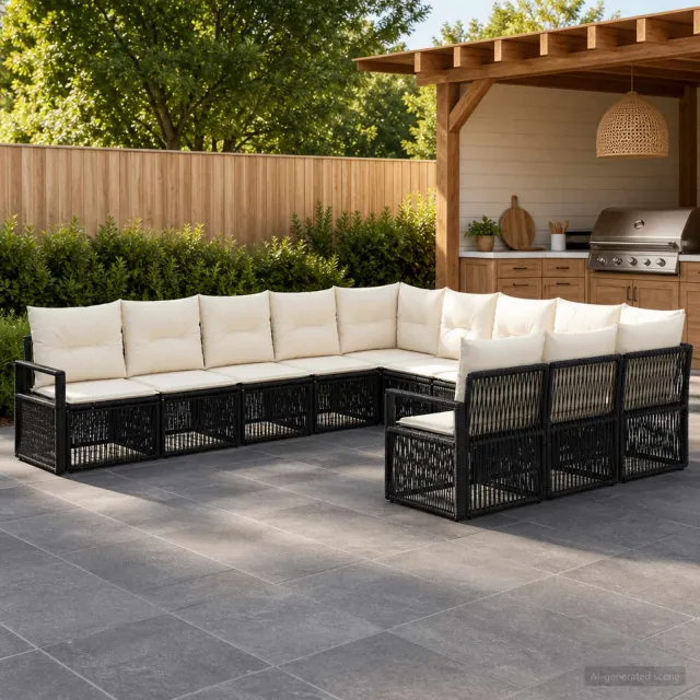 vidaXL Tuinbankenset 11 st 11-zits Zwart poly rattan, foto 2