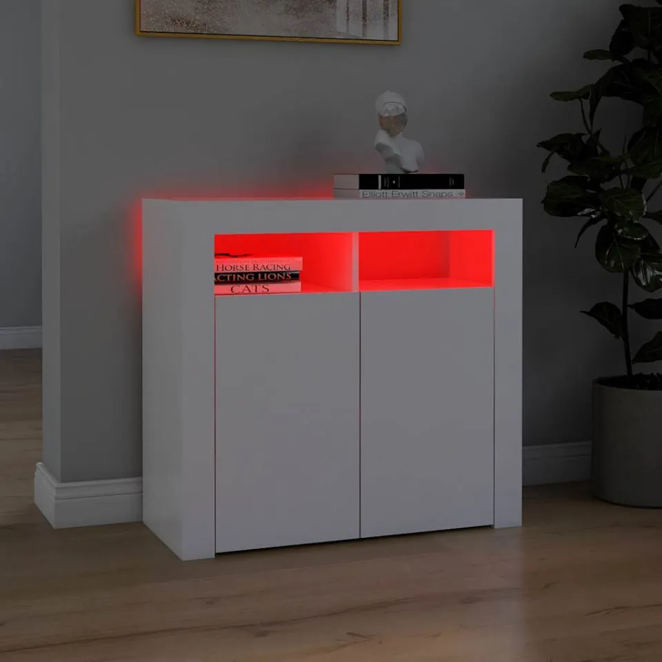 vidaXL Dressoir met LED-verlichting 80x35x75 cm wit, foto 4
