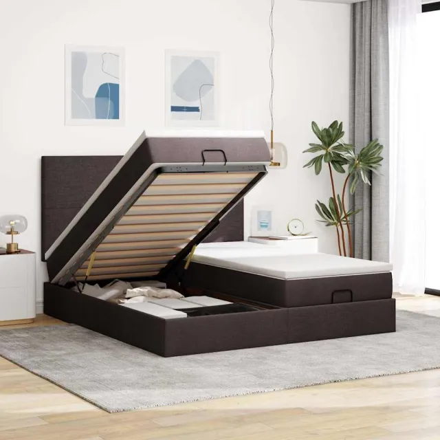 vidaXL Ottoman bed met matrassen en LED's 200x200cm stof donkerbruin bruin