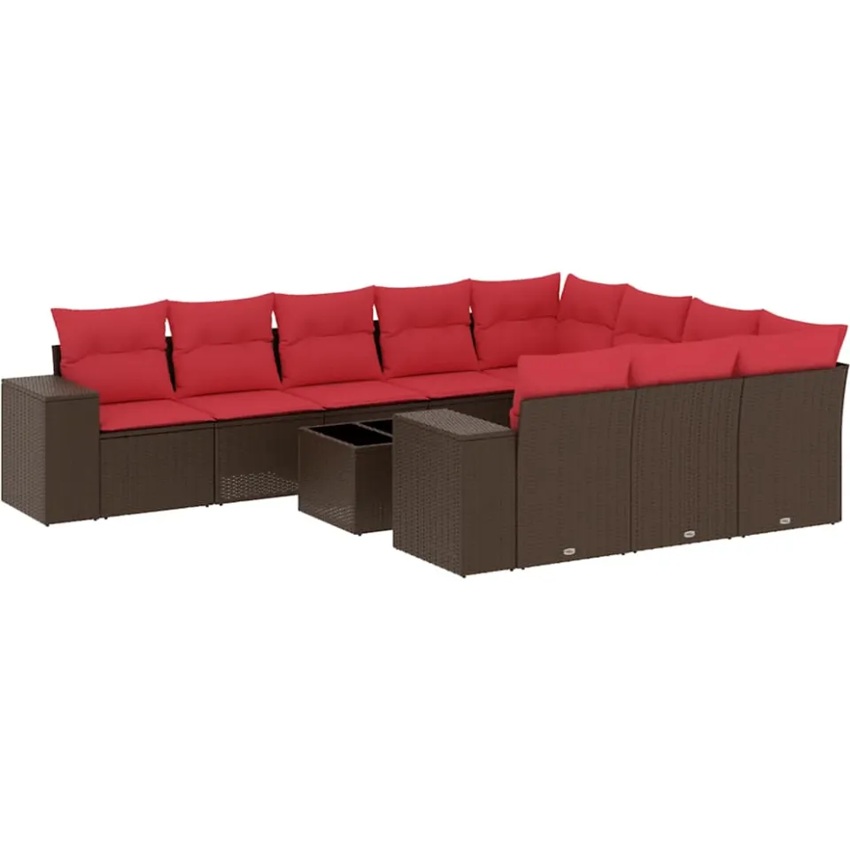 vidaXL 11-delige tuinbankset met kussens, bruin polyrotan, foto 3
