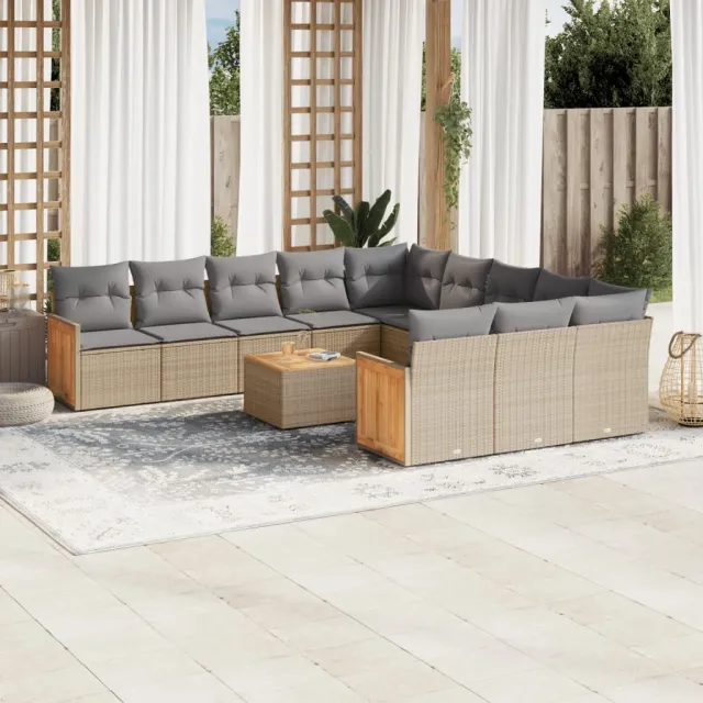 vidaXL 12-delige Loungeset met kussens poly rattan beige, foto 2