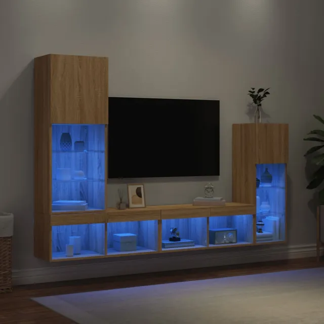 vidaXL 4-delige Tv-wandmeubelset met LED bewerkt hout sonoma eiken, foto 2