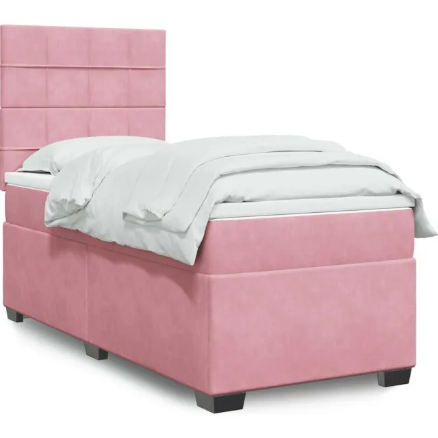 vidaXL Boxspring met matras fluweel roze 90x190 cm