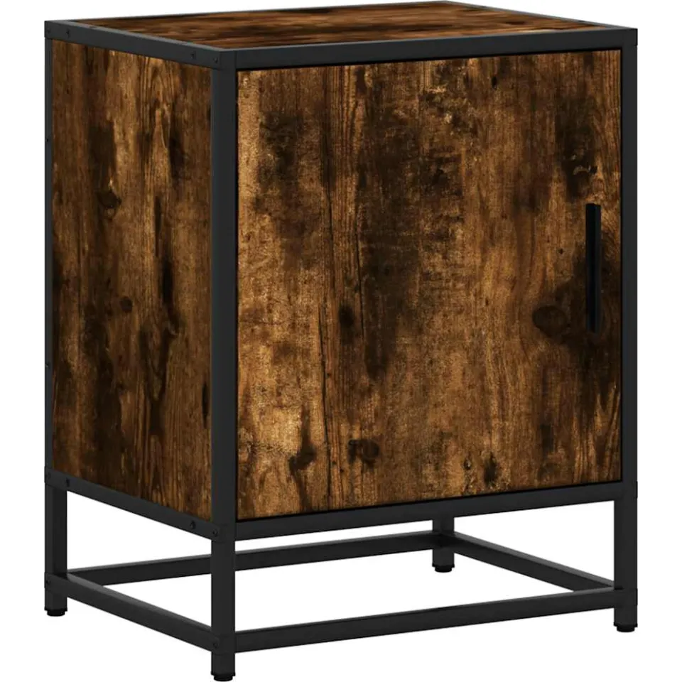 vidaXL Nachtkastje 40x31x50 cm bewerkt hout en metaal gerookt eiken Bruin
