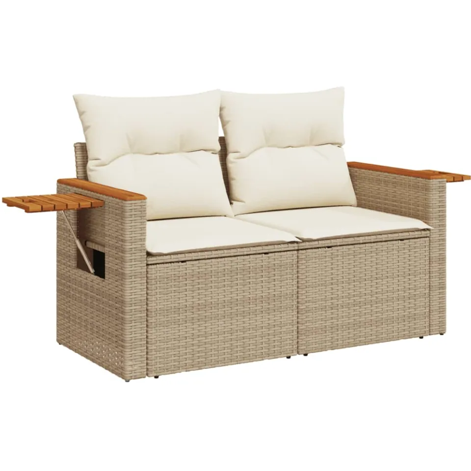 vidaXL 6-delige Loungeset met kussens poly rattan beige