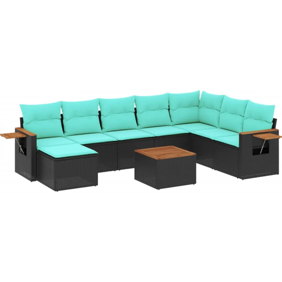 vidaXL 9-delige Loungeset met kussens poly rattan zwart, foto 3