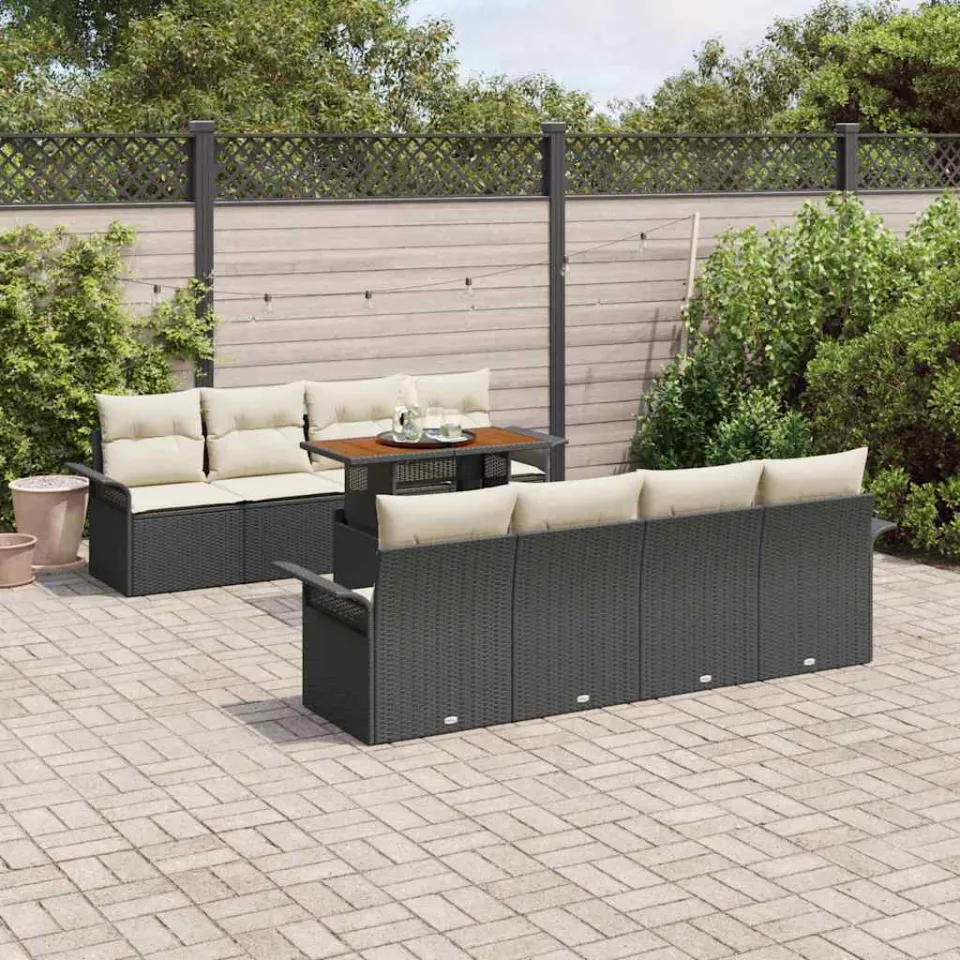 vidaXL Tuin Sofa Set 9 st Zwart Poly riet, foto 3