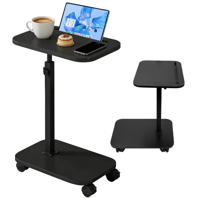 Famanu C-vorm bijzettafel, in hoogte verstelbaar en 360° draaibaar, salontafel voor smalle ruimtes, met sleuf voor telefoon en tablet, voor slaapkamer en woonkamer (zwart