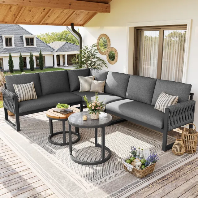 Zubaliya Lounge-Set - met verstelbare rugleuning - inclusief kussens - weerbestendig - kleur grijs - metaal