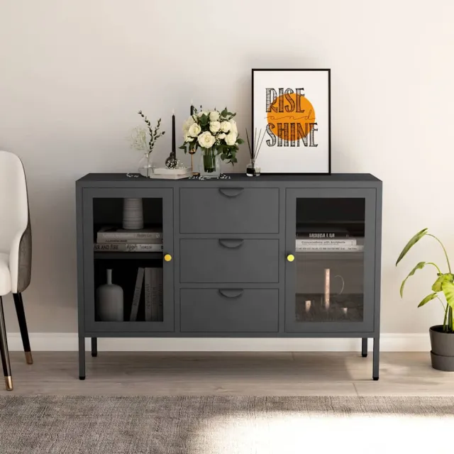 vidaXL Dressoir 105x35x70 cm staal en gehard glas antracietkleurig Anthraciet