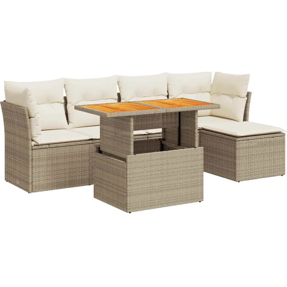 vidaXL 6-delige Loungeset met kussens poly rattan beige, foto 3