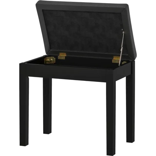 Wishdor Pianobank Met Opbergruimte - Gecapitonneerde Zitting - Klassiek Ontwerp - Voor Piano - Kunstleer - Zwart - 55 X 34 X 50 Cm